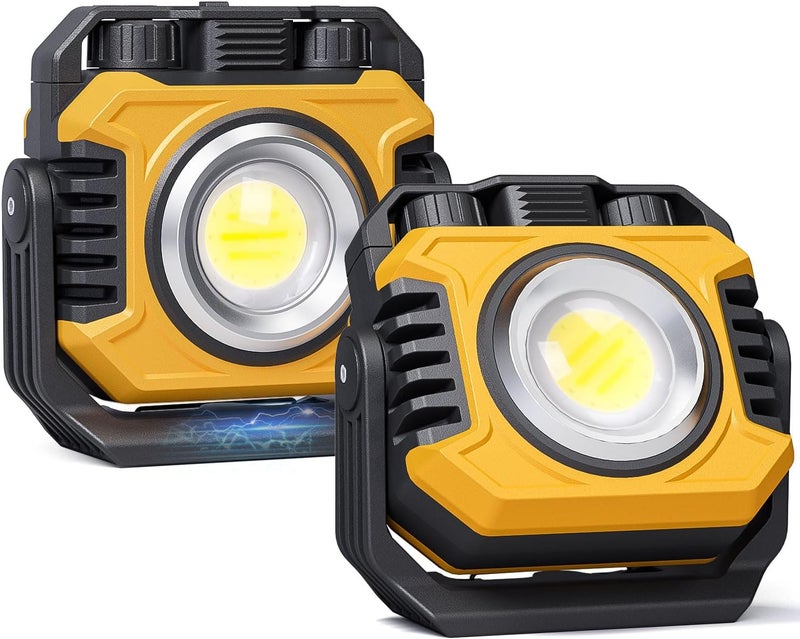 Samyoung 2 Pack 2400LM Magnetic Rechargeable Work Light, 28 Hours Long Lasting Stepless 2700-8000K White & Warm Bright Portable LED Work Light, Ultralight 360°Rotating with Hook(Yellow) - Image 1